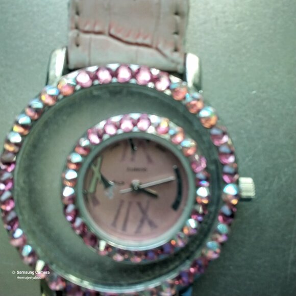 Pink & Silver Left-Handed Jimmy Crystal New York Watch Leather Band New Battery main image 8